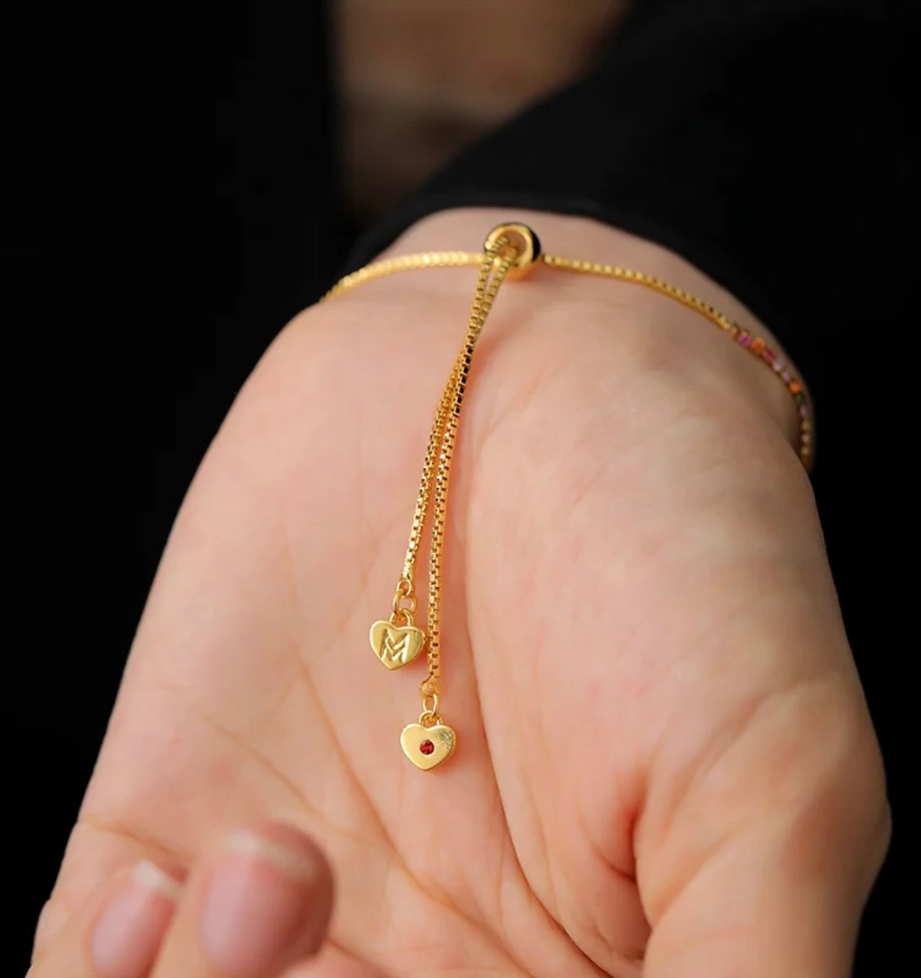 Simple colored zircon bracelet with a heart-shaped pendant that can be pulled out - 图片 4