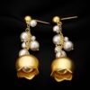 French bell orchid gold pearl earrings