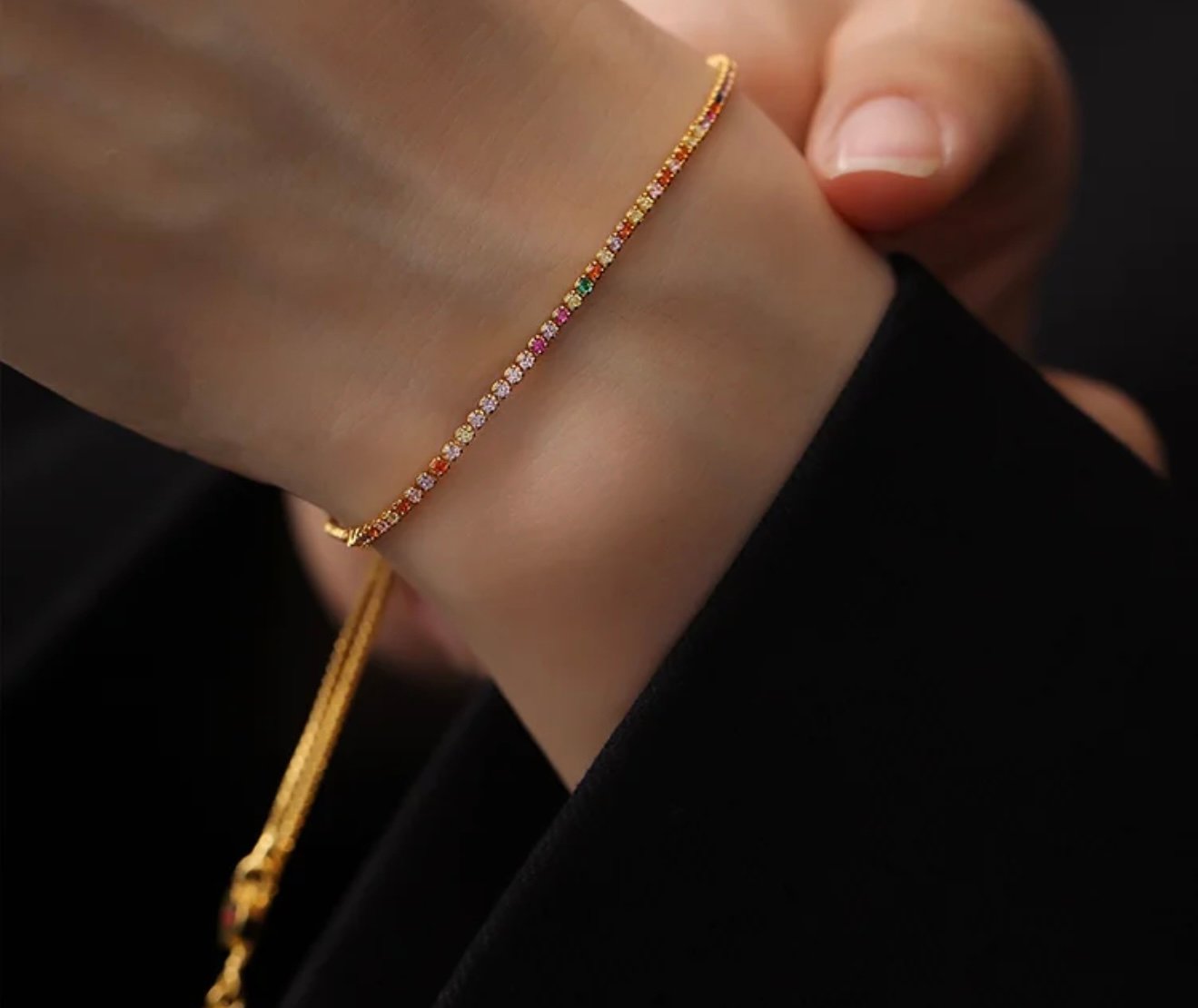 Simple colored zircon bracelet with a heart-shaped pendant that can be pulled out - 图片 2